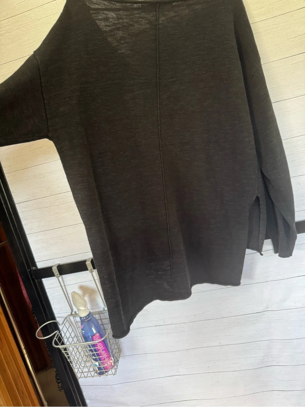 Free People FP Beach Oversized Black Linen Blend V-Neck Sweater M Boho Coastal
